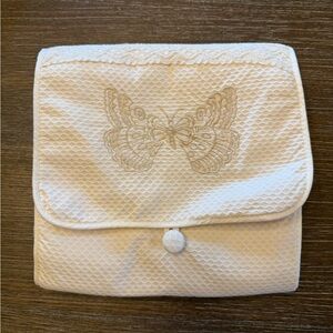 White Textured lingerie pouch with Butterfly Design